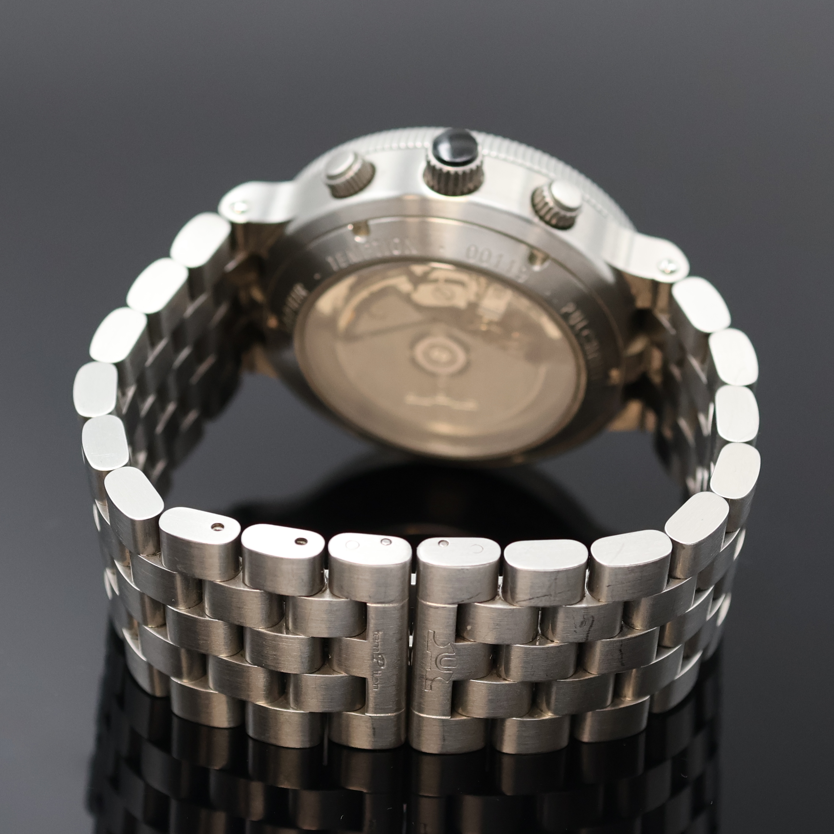 Detail b: TEMPTION Herrenchronograph in Stahl, Schweiz um 2010, Automatik, beids. vergl. Geh., Boden, Krone u. Drücker verschr., eins. drehb. Stahl-Lünette ...