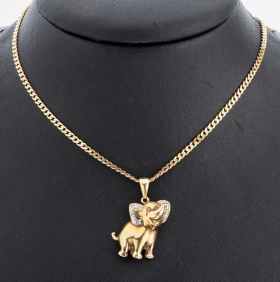 Image 26975501 - 14 kt Gold Diamant-Anhänger "Elefant", GG 585/000, Ohren mit 5 kl. ...