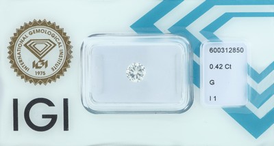 Image 26975511 - Loser Brillant, 0.42 ct feines Weiß (G)/p1, eingeschweißt, mit IGI-Expertise ...