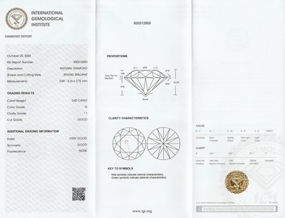 26975511a - Loser Brillant, 0.42 ct feines Weiß (G)/p1, eingeschweißt, mit IGI-Expertise ...