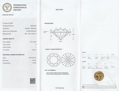 26975512a - Loser Brillant, 0.31 ct Weiß (H)/p1, eingeschweißt, mit IGI-Expertise ...