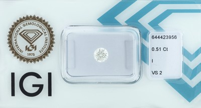 Image 26975514 - Loser Brillant, 0.51 ct l.get.Weiß(I)/vs2, eingeschweißt, IGI-Expertise ...
