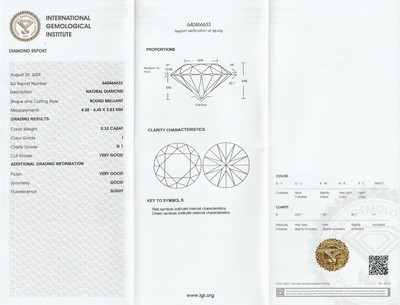 26975517a - Loser Brillant, 0.33 ct l.get.Weiß(J)/si1, eingeschweißt, mit IGI-Expertise ...