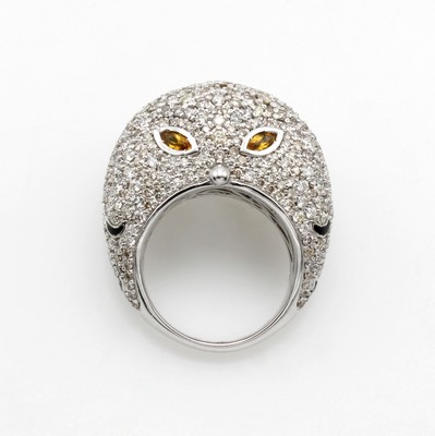 Image Ring "Eule" mit Brillanten und Citrinen, WG 585/000, Ringkopf in Form einer ...
