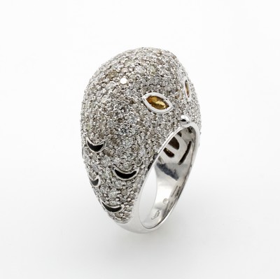 26975552b - Ring ´Eule´ mit Brillanten und Citrinen, WG 585/000, Ringkopf in Form einer Eule, 2 ...