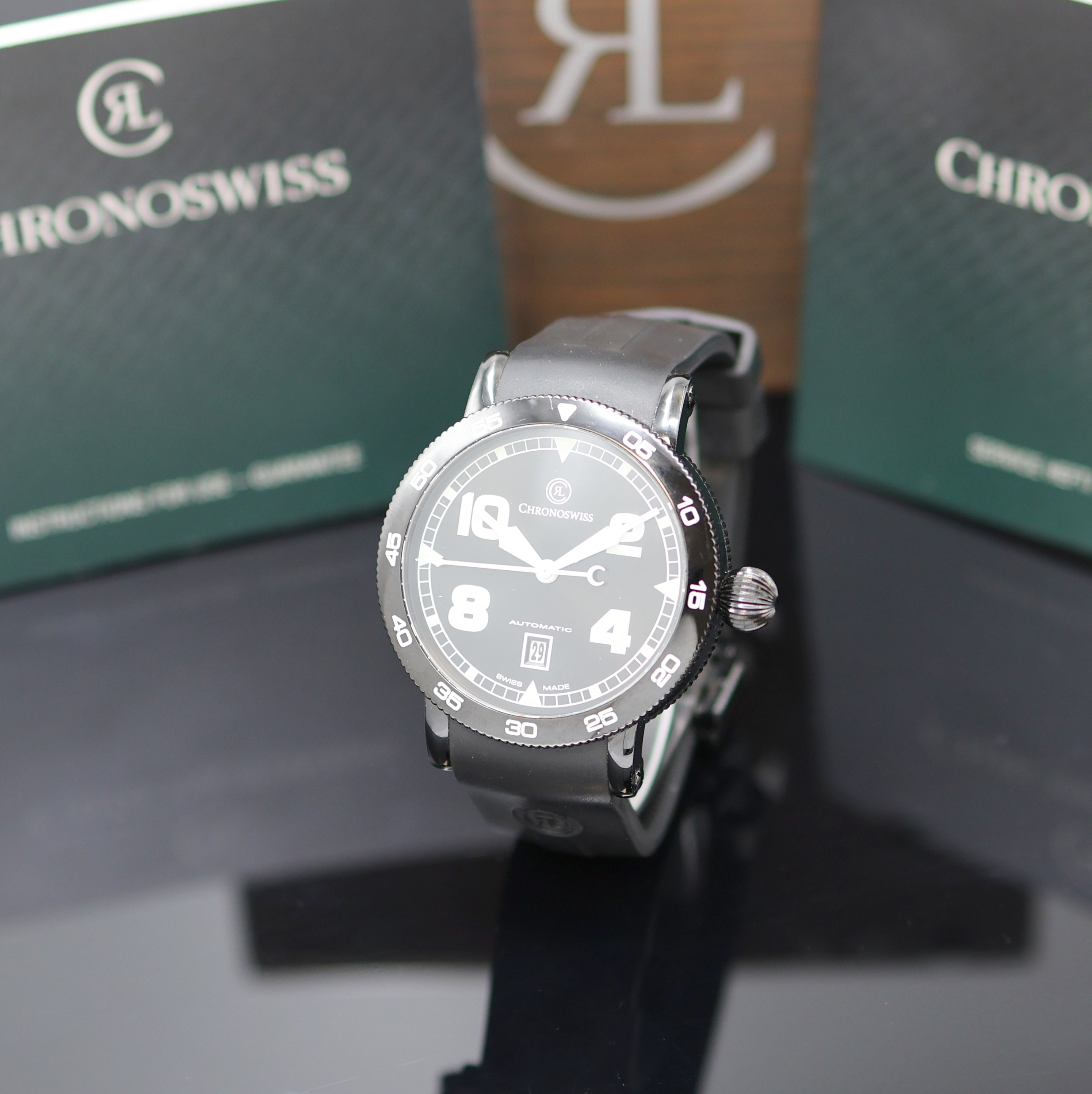 CHRONOSWISS Timemaster Herrenarmbanduhr Referenz CH 8645, Schweiz um 2010, Automatik, geschw. Edelstahlgeh., Boden verschr., orig. Kautschukband m. ...