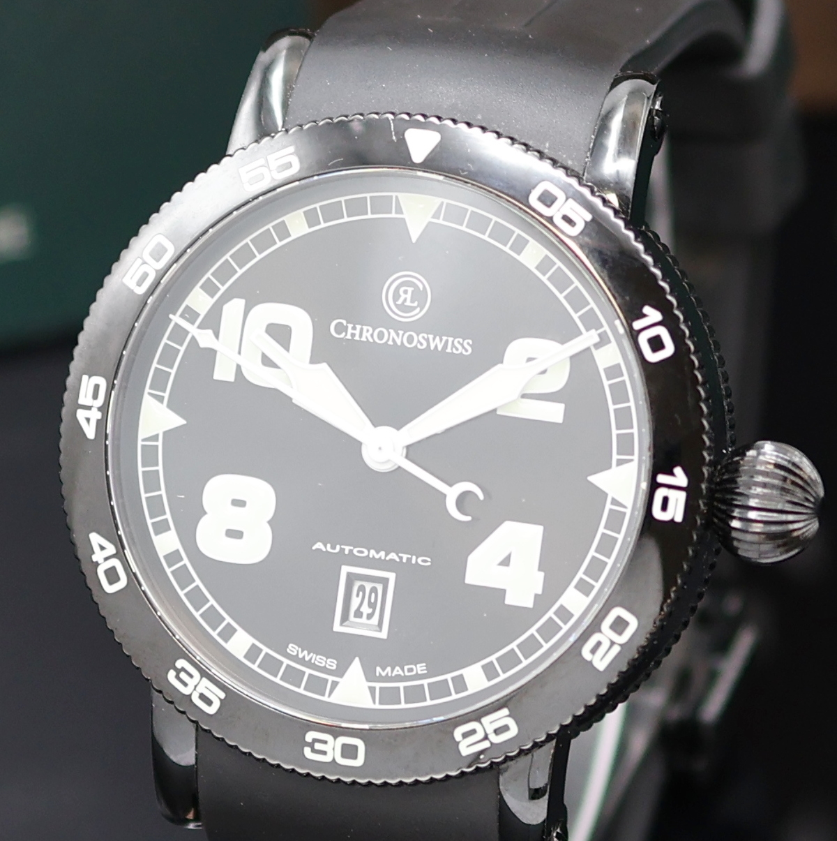 Detail a: CHRONOSWISS Timemaster Herrenarmbanduhr Referenz CH 8645, Schweiz um 2010, Automatik, geschw. Edelstahlgeh., Boden verschr., orig. Kautschukband m. ...