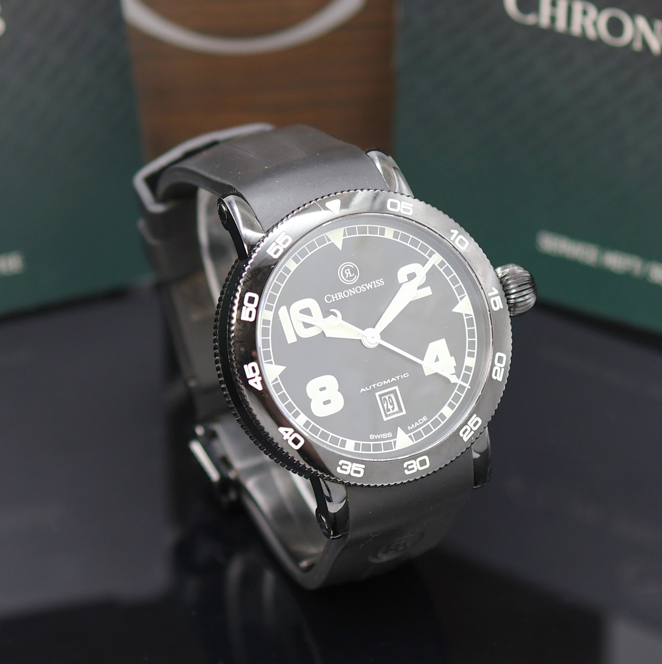 Detail b: CHRONOSWISS Timemaster Herrenarmbanduhr Referenz CH 8645, Schweiz um 2010, Automatik, geschw. Edelstahlgeh., Boden verschr., orig. Kautschukband m. ...