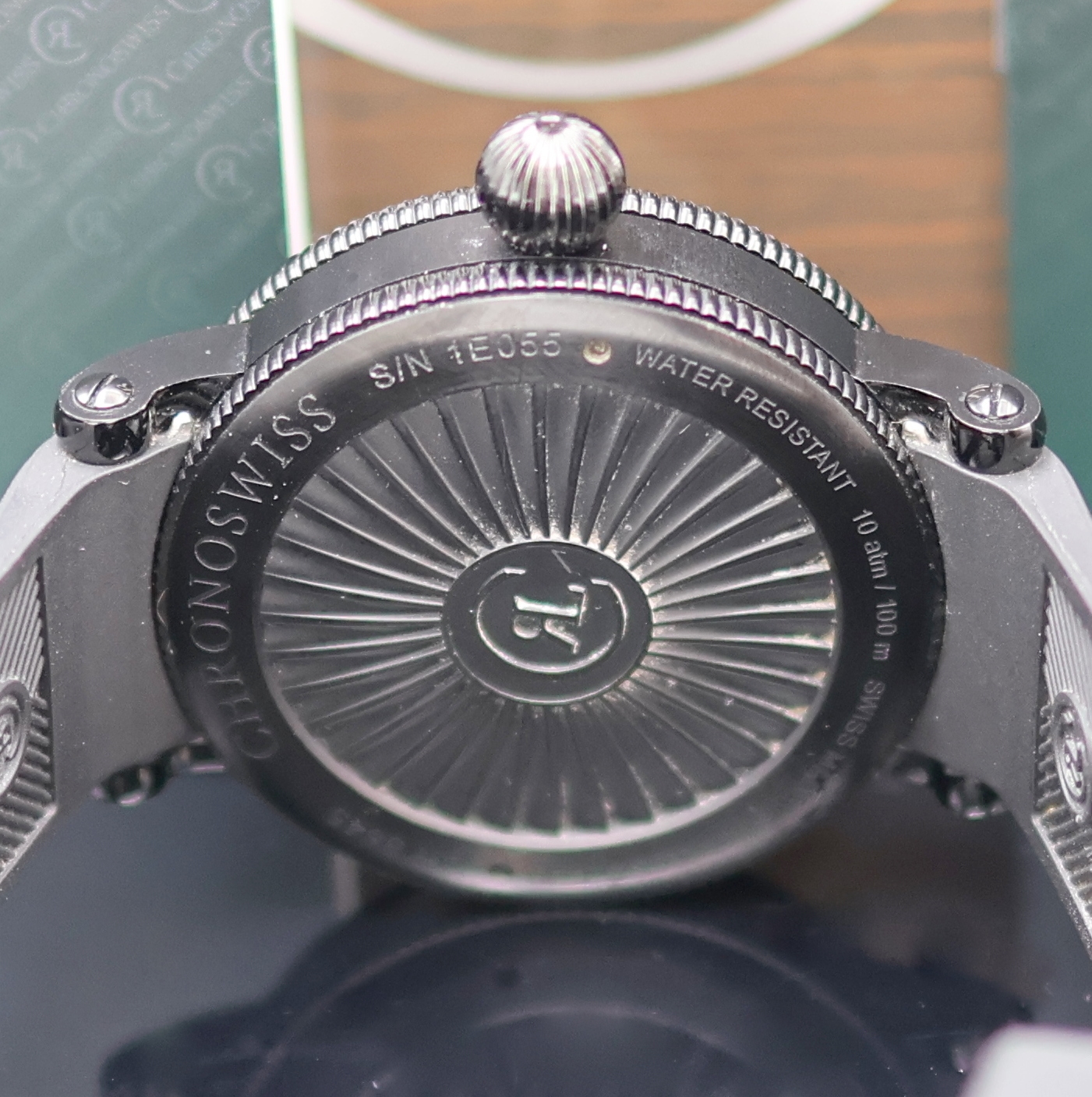 Detail e: CHRONOSWISS Timemaster Herrenarmbanduhr Referenz CH 8645, Schweiz um 2010, Automatik, geschw. Edelstahlgeh., Boden verschr., orig. Kautschukband m. ...