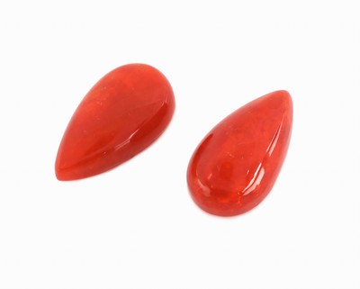 26975782a - Lot 2 lose rote Opale, zus. ca. 10.15 ct, tropfenf. Cabochons, 1 x 4.96 ct, ca. 17.84 x ...