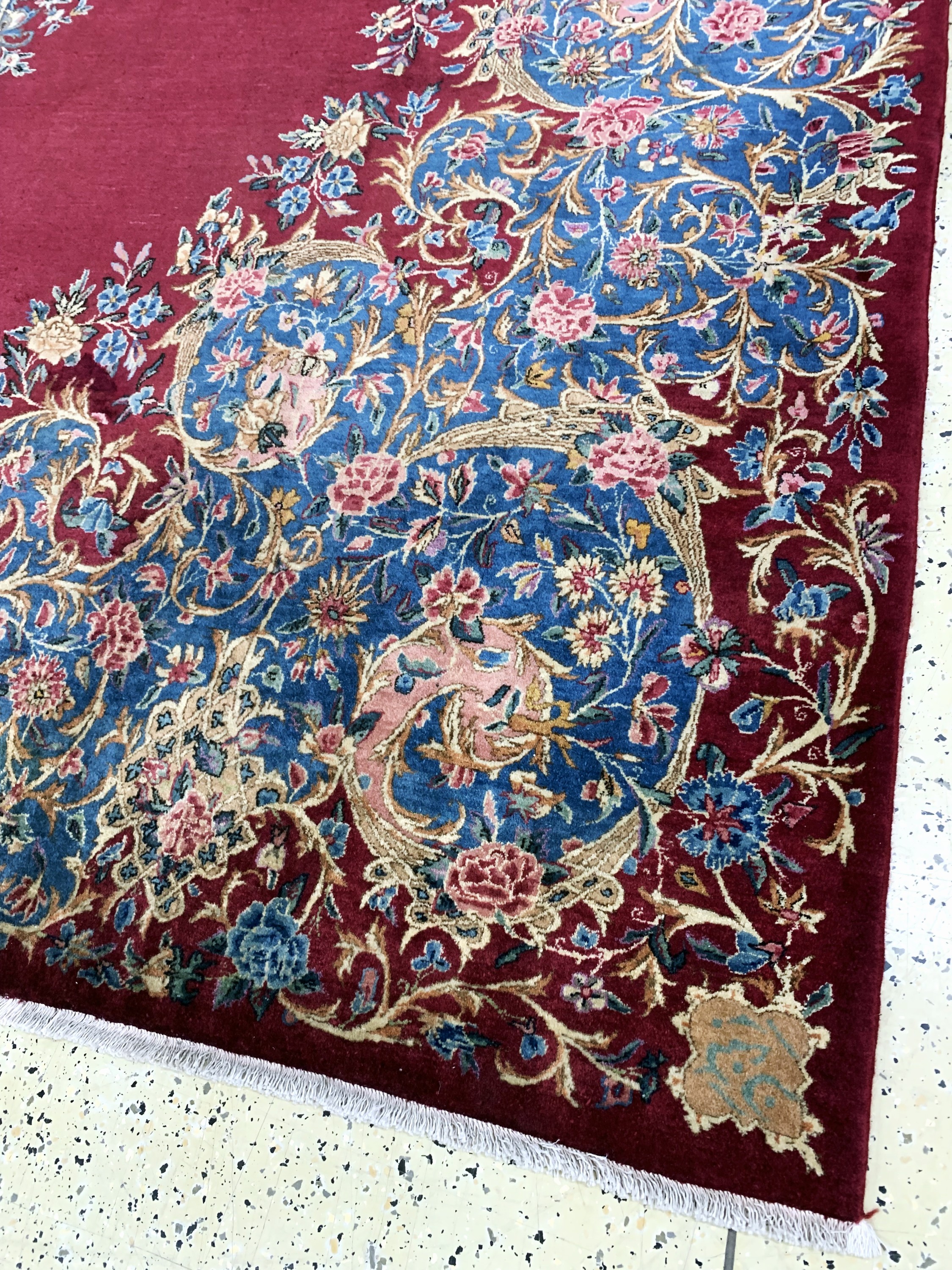 Detail e: Kerman Kork fein Persien, signiert"Ardjmandan", Anfang 20.Jhd, Korkwolleauf Baumwolle, ca. 400 x 290 cm, gereinigt, EHZ: 1-2(restauriert)
