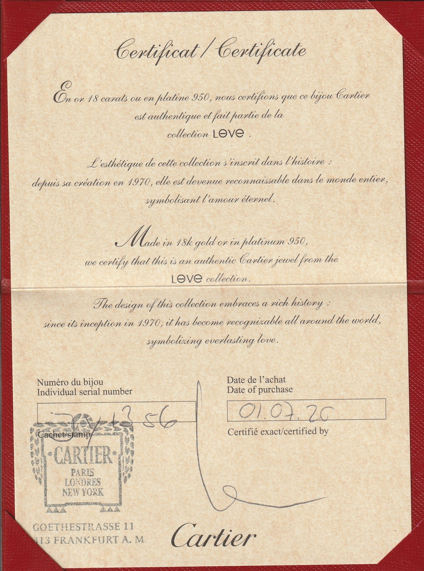 Detail a: 18 kt Gold CARTIER Armreif, RoseG 750/000, aus der LOVE-Serie, ca. 6.5 x 5.5 cm, sign. und num., mit orig. Schraubenzieher, Etui, Zertifikat und ...