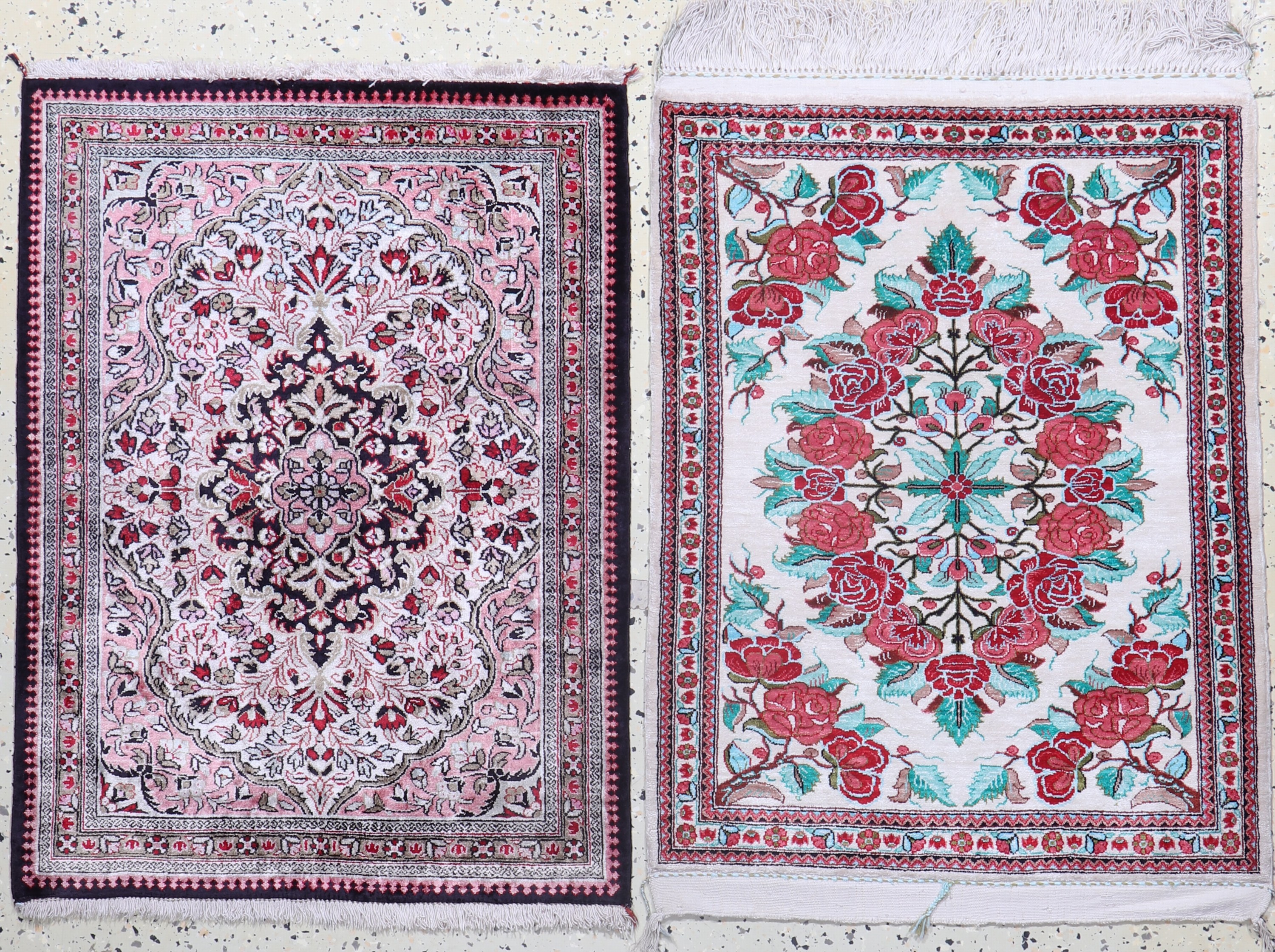 1 paar Ghom Seide, Persien, Mitte 20.Jhd, reine Naturseide, ca. 82 x 61 cm, nahezu neuwertig