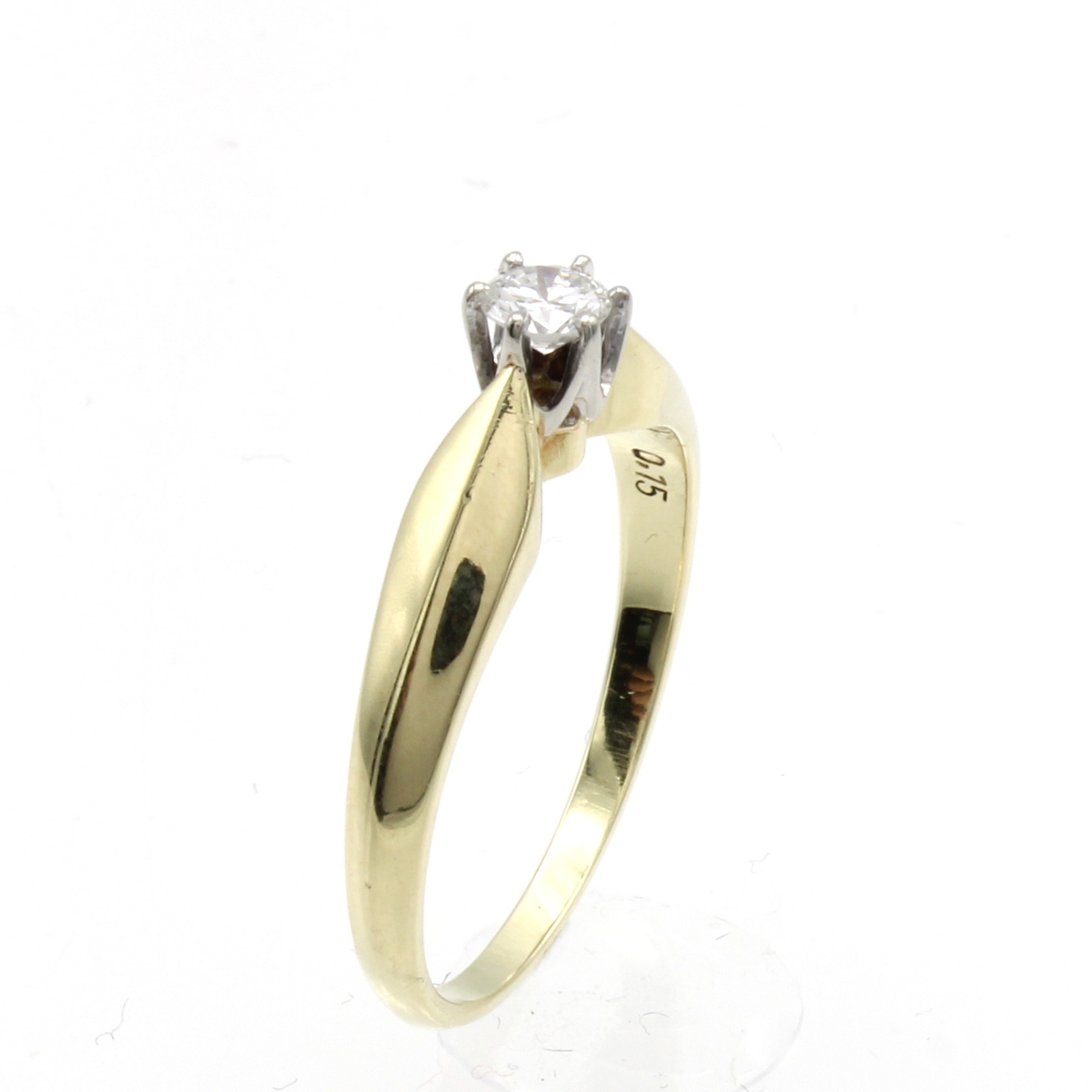 Image 26975999 - Ring mit Brillantsolitär, GG 585/000, Brill. 0.15 ct Weiß/si, Fassung WG, RW ca. 53 ...