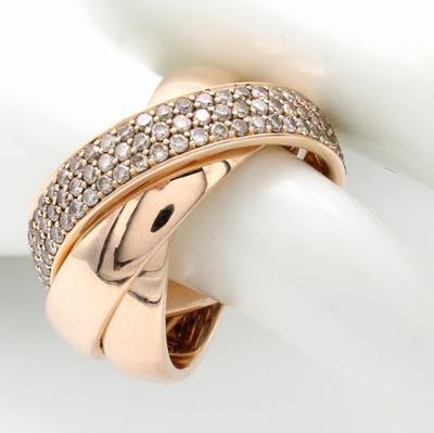 Image 3-teiliger Ring mit Brillanten, RoseG 750/ 000, verschl. Ringschiene, eine davon bes. m. ...