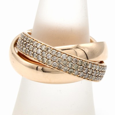 26975906c - 3-teiliger Ring mit Brillanten, RoseG 750/ 000, verschl. Ringschiene, eine davon bes. m. ...