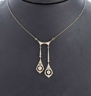 Image 26975934 - 14 kt Gold Diamant-Collier, um 1910, GG 585/000, Mittelteil schauseitig Platin, 2 ...