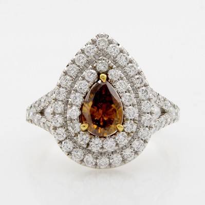 Image Ring mit Diamant und Brillanten, WG 750/000,Ringschultern offen, tropfenförm. ...