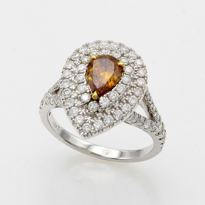 26975948a - Ring mit Diamant und Brillanten, WG 750/000,Ringschultern offen, tropfenförm. Ringkopf, ...