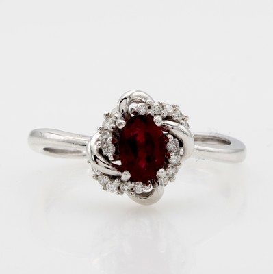 Image Ring mit Rubin und Brillanten, WG 750/000, Ringkopf mit verschlungenen Elementen, ...