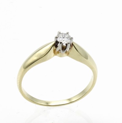 26975999a - Ring mit Brillantsolitär, GG 585/000, Brill. 0.15 ct Weiß/si, Fassung WG, RW ca. 53 ...