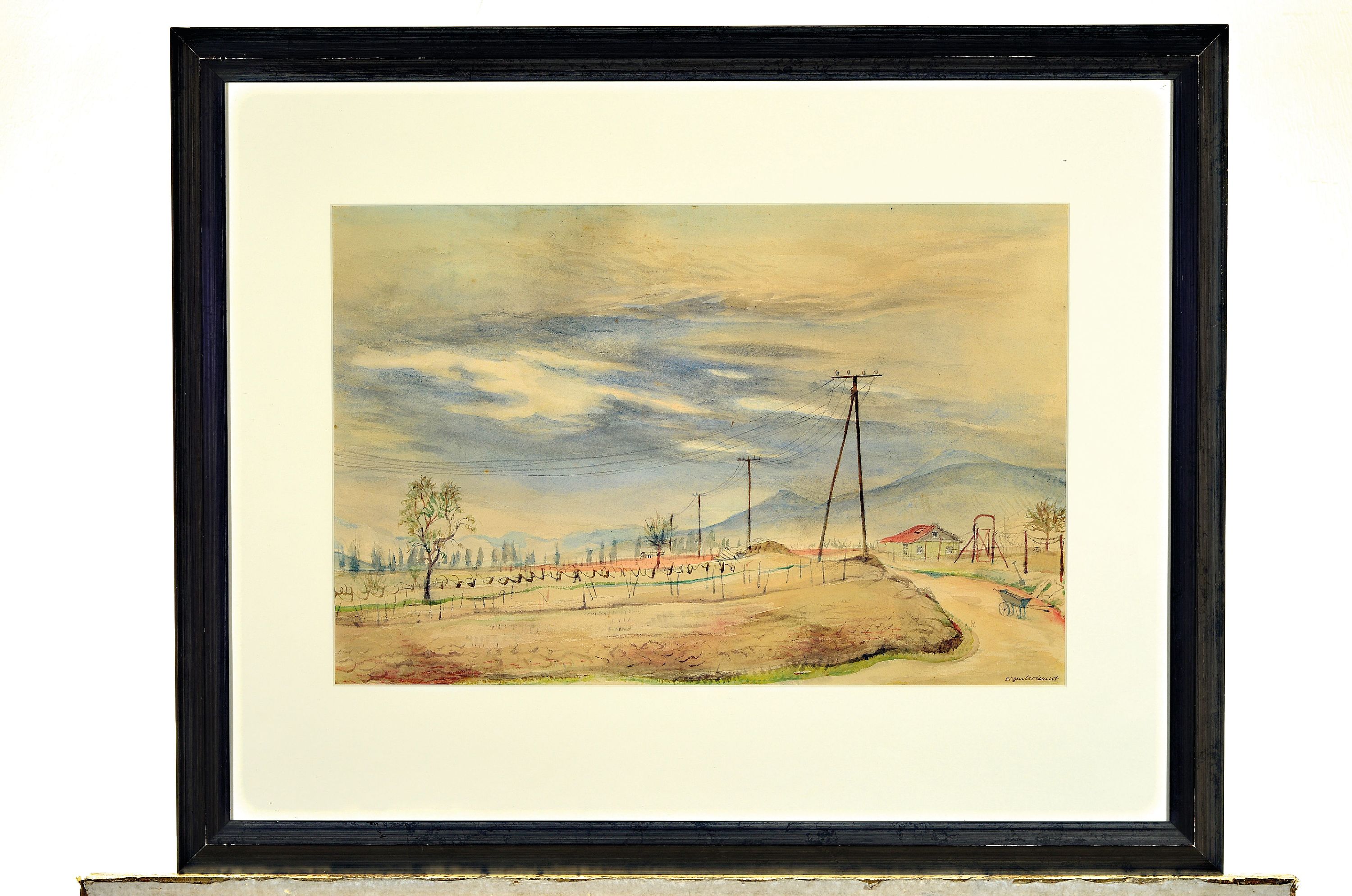 Detail k: Eugen Croissant, 1898 Landau-1976 Breitbrunn, Pfälzer Landschaft bei Landau, Aquarell auf Papier, rechts unten signiert, ca. 31x47cm, PP, u.Gl., R. ...