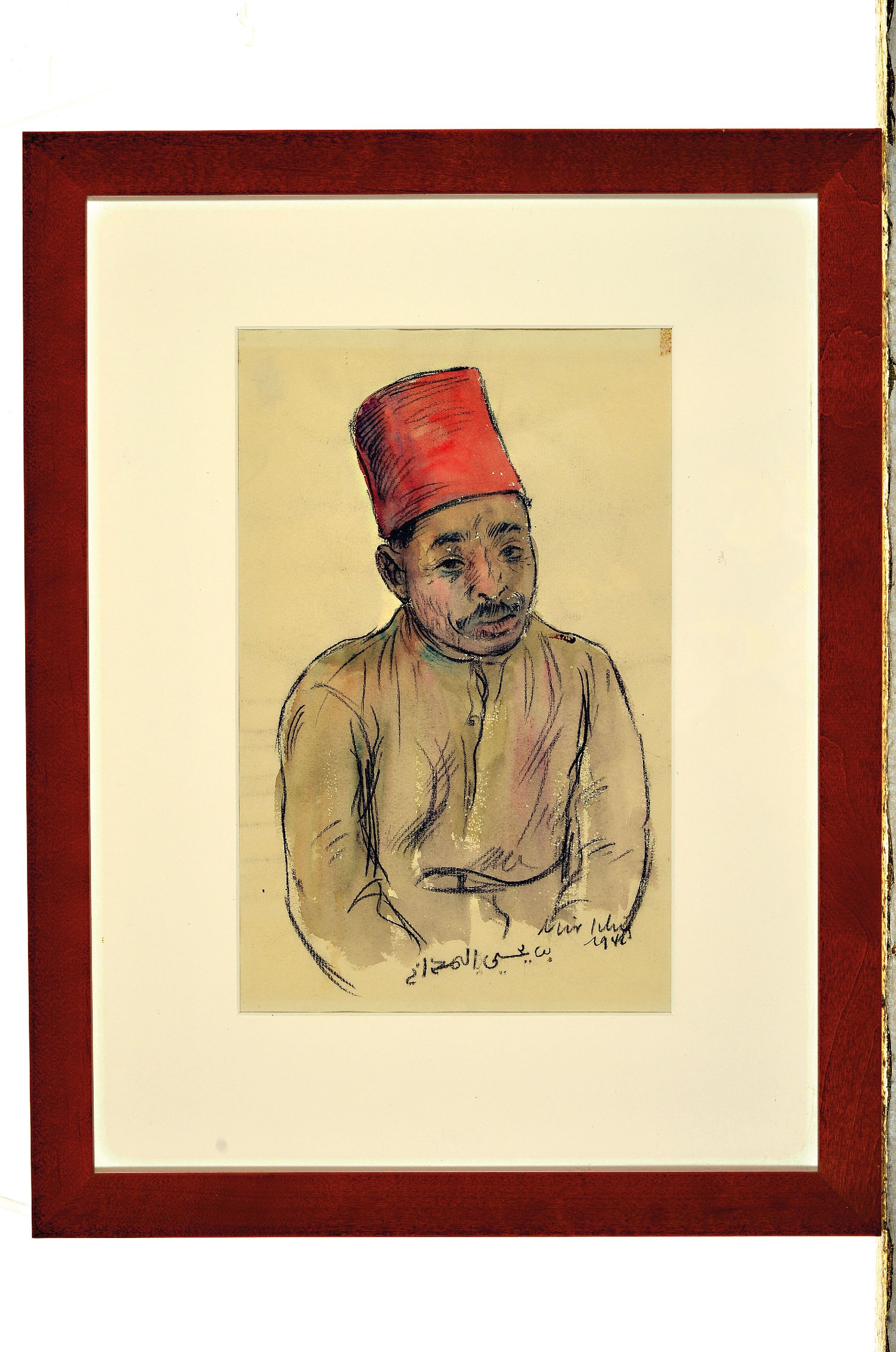 Detail k: Erich Schug, 1906 Ludwigshafen-1982 Bad Dürkheim, Araber mit Fez, aquarellierte Kohlezeichnung, sign. und dat. 1942, ca. 27x17cm, PP, u.Gl., R. ca. ...