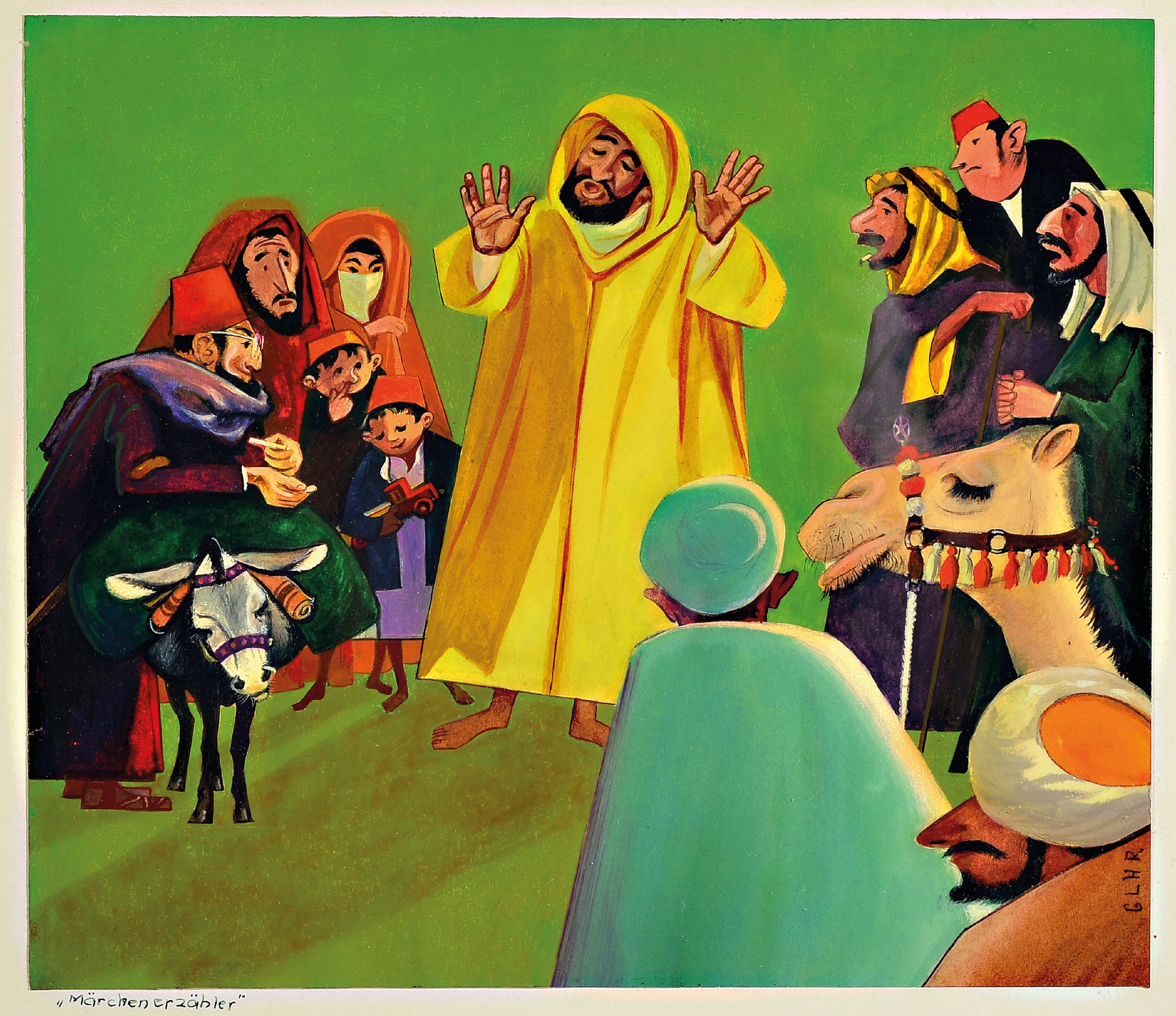 Image 26976205 - Gottwald Geehaar, zeitgen. Künstler aus Heidelberg, Märchenerzähler, Gouache auf ...