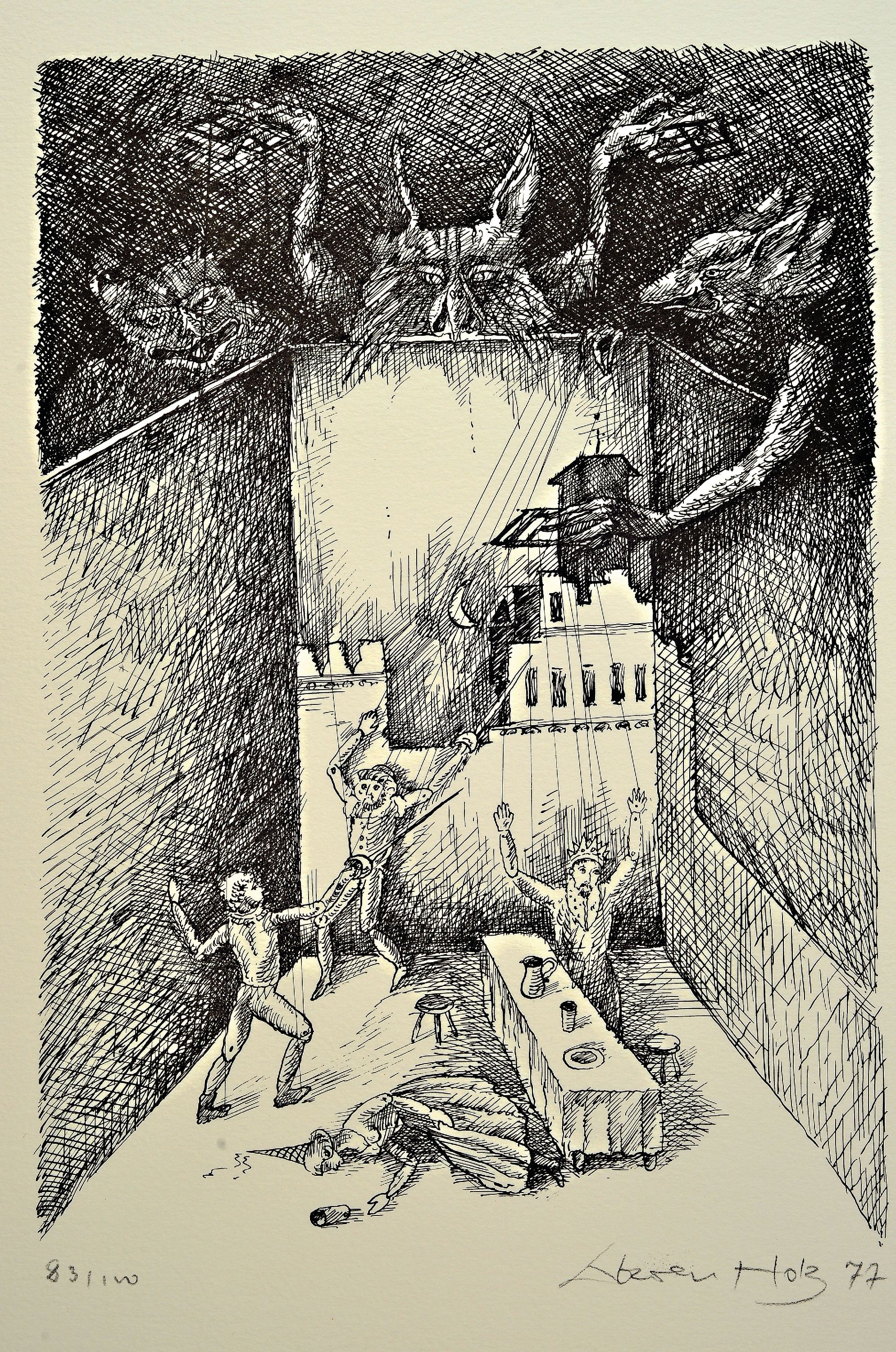 Detail k: Werner Holz, 1948 Grünstadt-1991 Ludwigshafen, Die Hamlet-Folge, Mappe mit 9 Lithographien, alle handsigniert und num. 83/100, hrg. von Hans-Joachim ...
