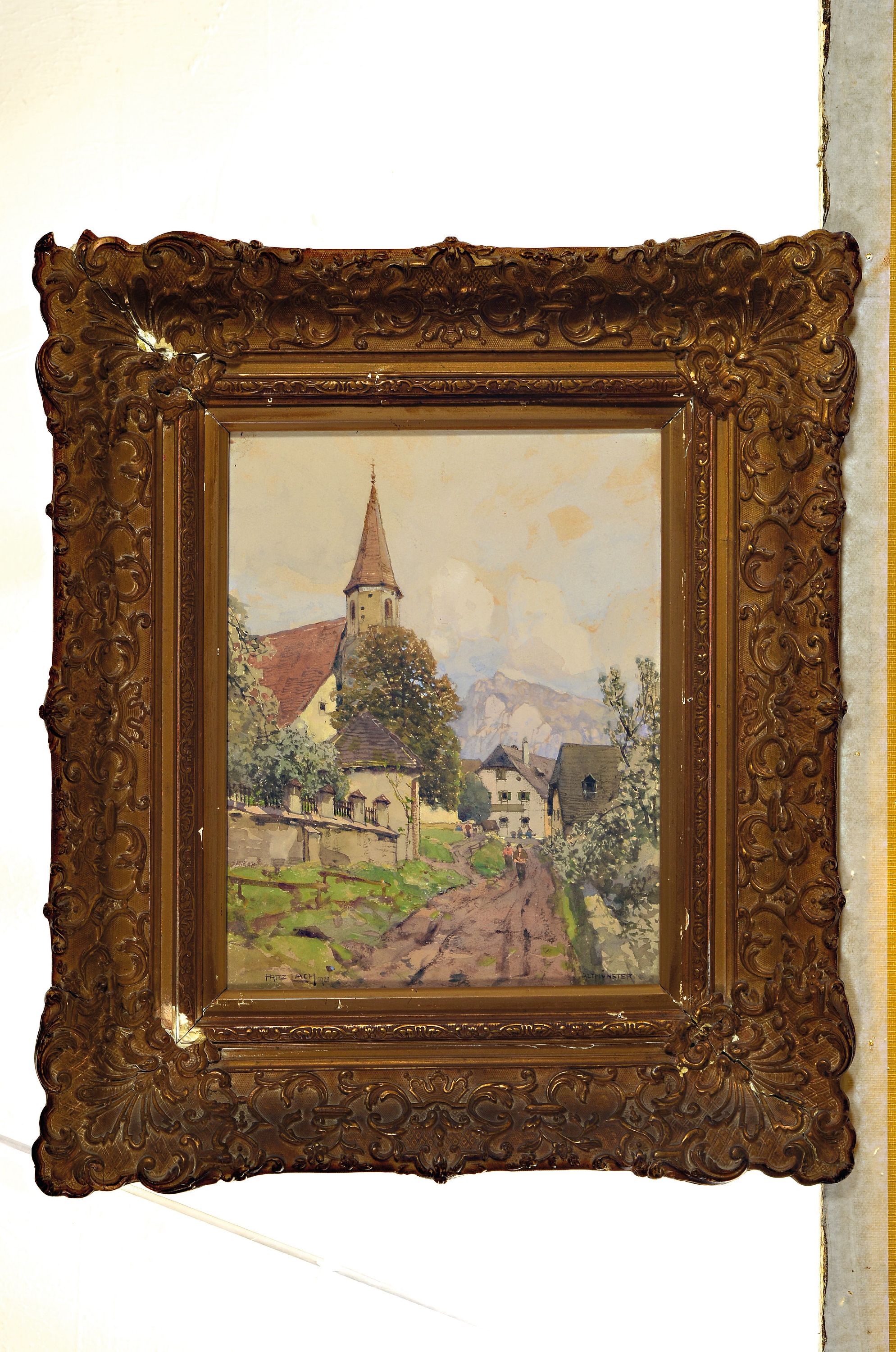 Detail k: Fritz Lach, 1868 Linz-1933 Wien, Ansicht aus Altmünster, Aquarell auf Papier, signiert und betitelt, dat. 1921, ca. 27x21cm, u.Gl., R. ca. 45x38cm