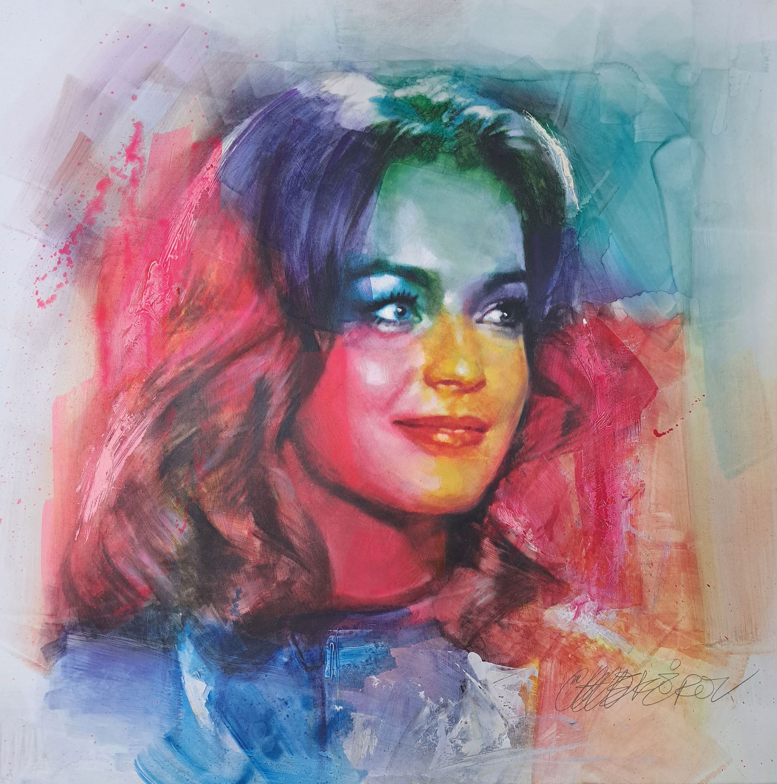Detail k: Talantbek Chekirov, geb. 1971 Kirgisistan, Romy Schneider, Öl/Lwd, rechts unten signiert, ca. 80x80cm