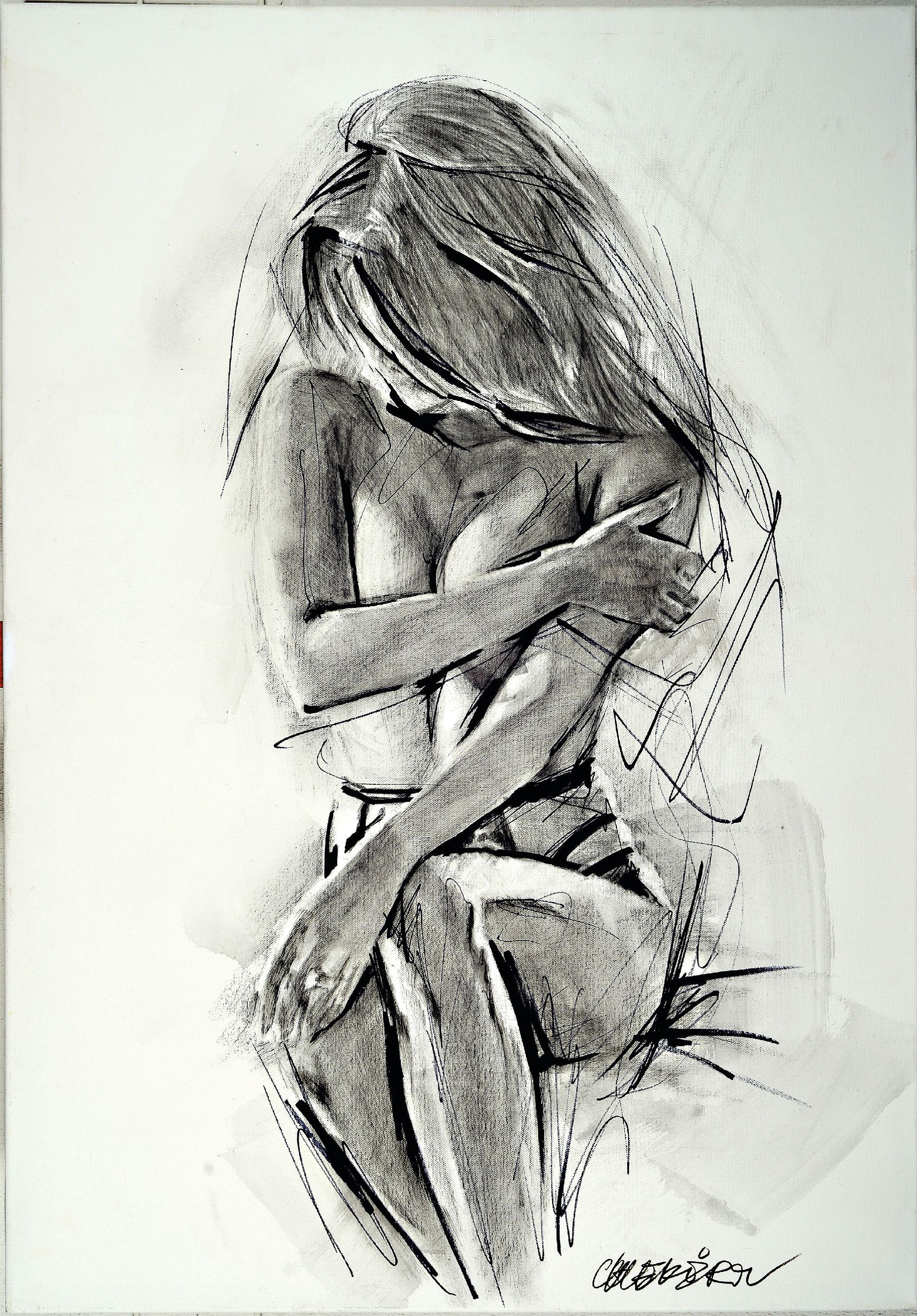 Detail k: Talantbek Chekirov, geb. 1971 Kirgisistan, Body & Soul, Kohle und Filzstift auf Lwd, rechts unten signiert, ca. 100x70cm