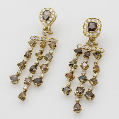 Image Paar Ohrgehänge mit Diamanten und Brillanten, GG 585/000, Oberteile in unterschiedl. ...