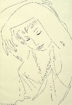 Image Martin Ritter, 1905 Glauchau-2001 Baldham, Halbporträt einer Frau,Tuschfederzeichnung, ...