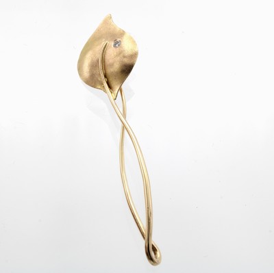 Image 26976214 - Brosche "Blatt" mit Diamant, RoseG 585/000, l. mattiert, Diam. ca. 0.05 ...