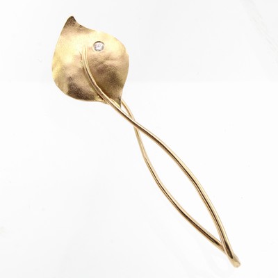 26976214a - Brosche "Blatt" mit Diamant, RoseG 585/000, l. mattiert, Diam. ca. 0.05 ...