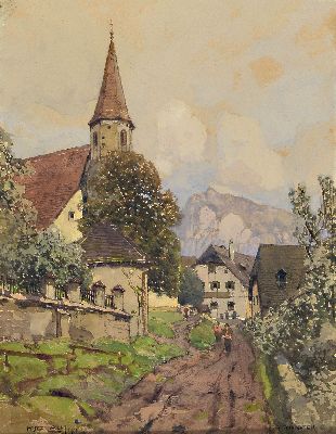 Image 26976235 - Fritz Lach, 1868 Linz-1933 Wien, Ansicht aus Altmünster, Aquarell auf Papier, ...