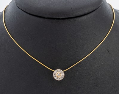 Image 26976253 - 14 kt Gold Brillant-Anhänger, GG/WG 585/000, schlicht, rund, 11 Brillanten zus. ...