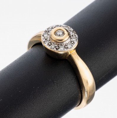 Image 26976255 - 14 kt Gold Brillant-Ring, GG/WG 585/000, runder Ringkopf, 11 Brillanten zus. ca. 0.18 ...