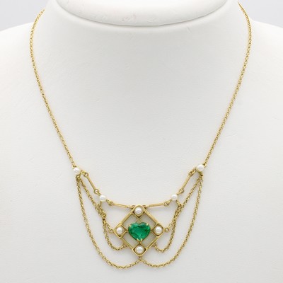 Image Collier mit Smaragd und Perlchen, GG 750/000, verspieltes Design mit feinen ...