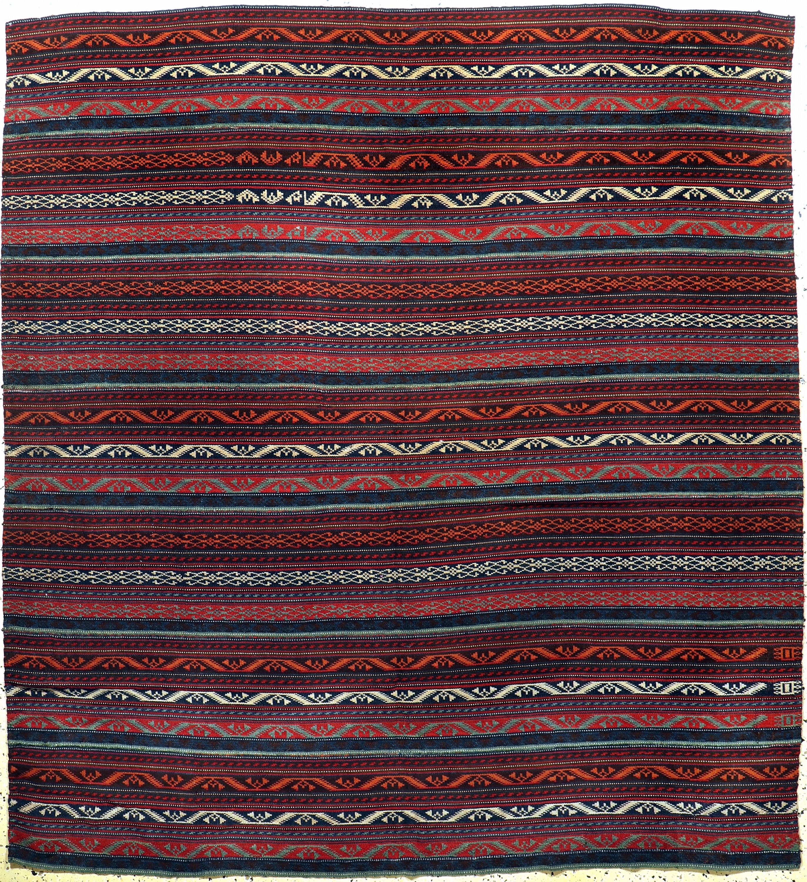 Nomaden-Decke"Djajim", Persien, Mitte 20.Jhd, Wolle auf Wolle, ca. 215 x 200 cm, EHZ: 1-2, (7 Bahnig)
