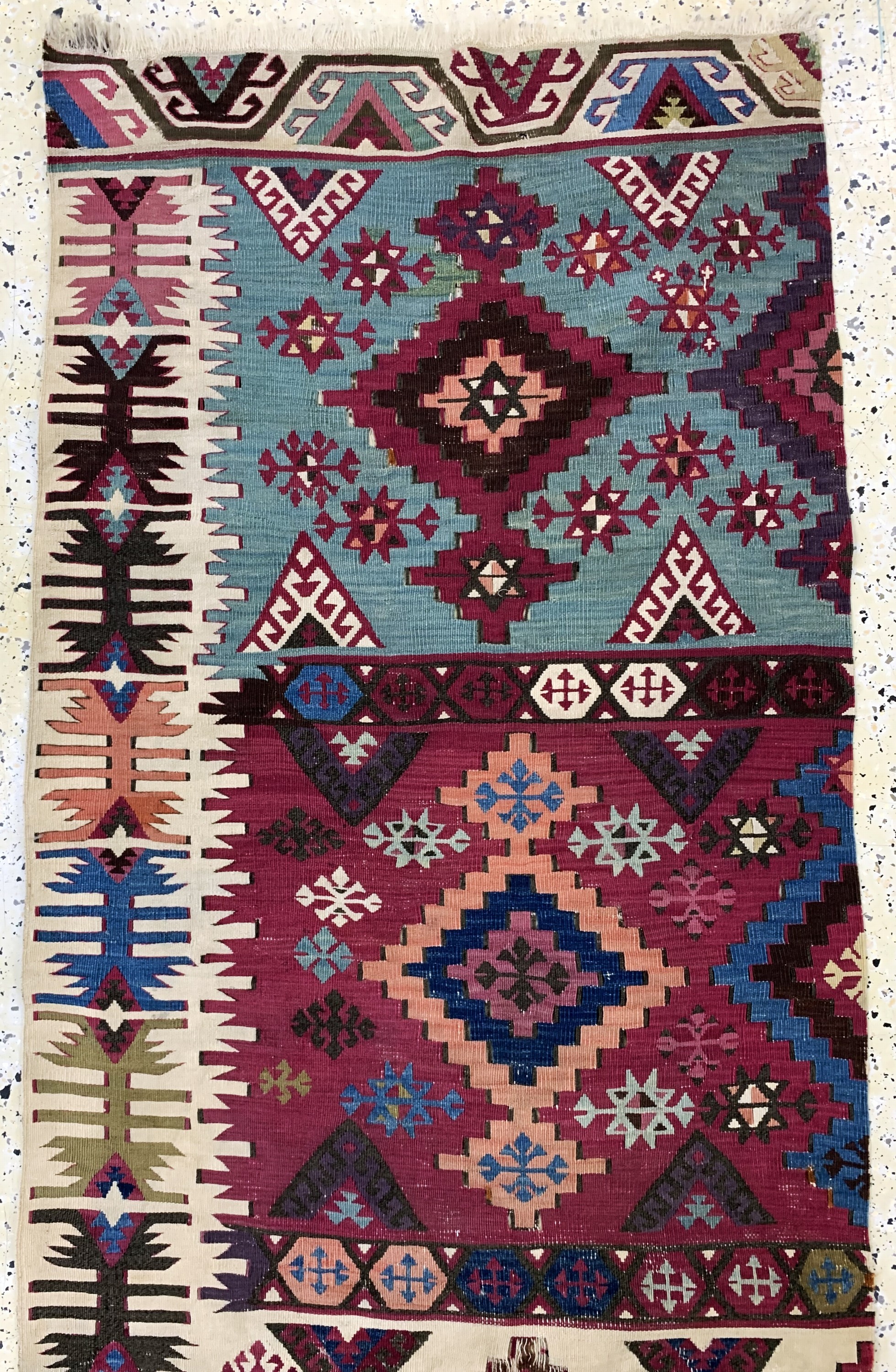 Detail a: Konya Kelim antik, Türkei, 19.Jhd, Wolle auf Wolle, ca. 400 x 82 cm, EHZ: 3-4
