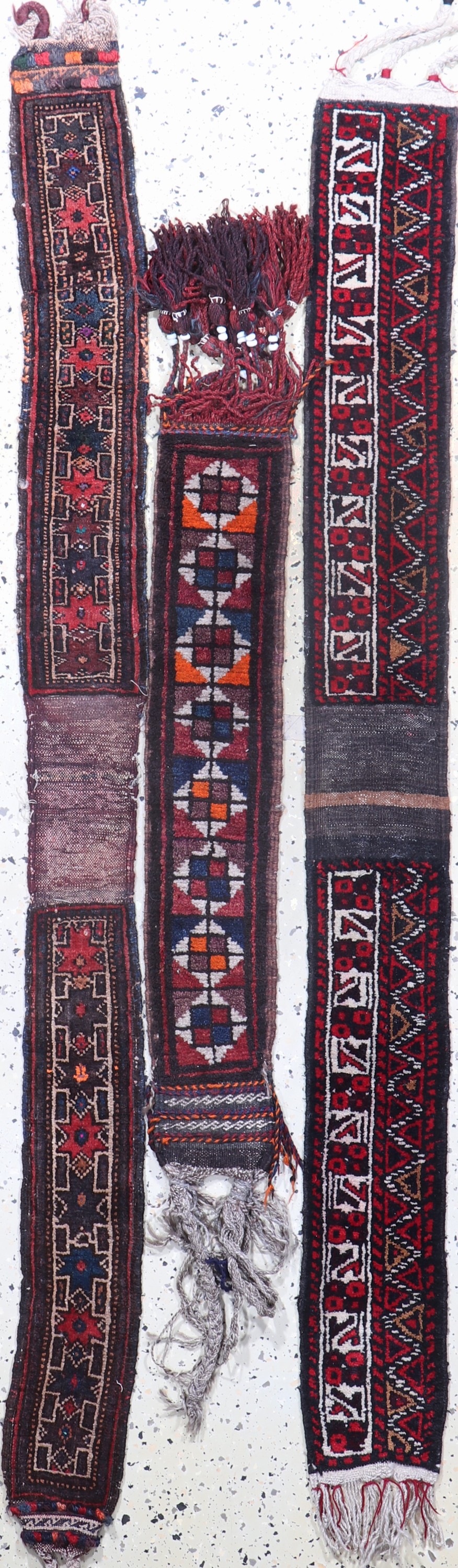 3 Belutsch Bänder, Persien, Anfang 20.Jhd, Wolle auf Wolle, ca. 165 x 20 cm, EHZ: 2