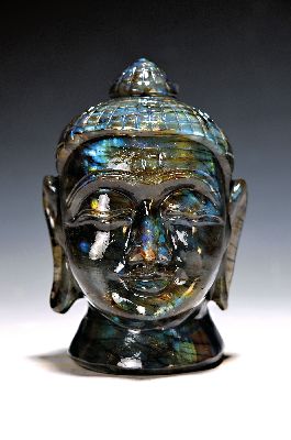 Image 26976800 - Labradorit in Form eines Buddhakopfes, geschliffen und poliert, türkis-blau ...
