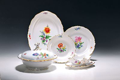 Image 26976805 - Speiseservice, Meissen, 2.H.20.Jh., Blume I, 2. Wahl, Porzellan: 6 Speiseteller, D.ca. ...
