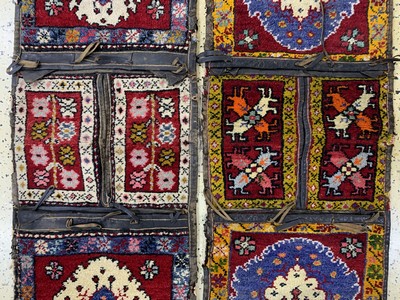 26976818b - Paar Heybe alt, Türkei, Anfang 20.Jhd, Wolle auf Wolle´Lederbesatz´, ca. 144 x 45 ...