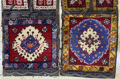 26976818c - Paar Heybe alt, Türkei, Anfang 20.Jhd, Wolle auf Wolle´Lederbesatz´, ca. 144 x 45 ...