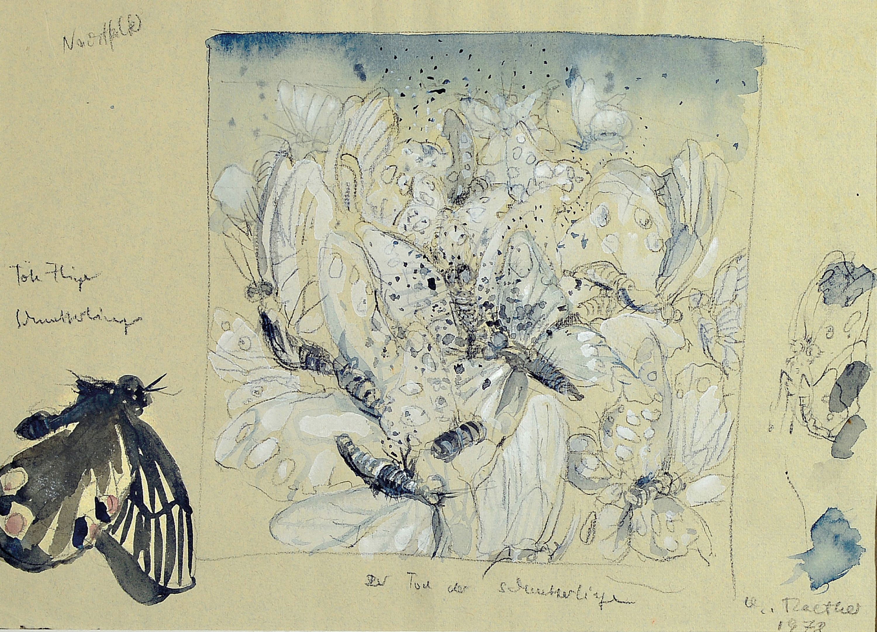 Detail b: Christiane Maether, 1941 Berlin-2024 Mannheim, 3 Zeichnungen in Bleistift, Kohle und Tusche, alle sign., je ca. 22x30cm, "Der Tod der ...