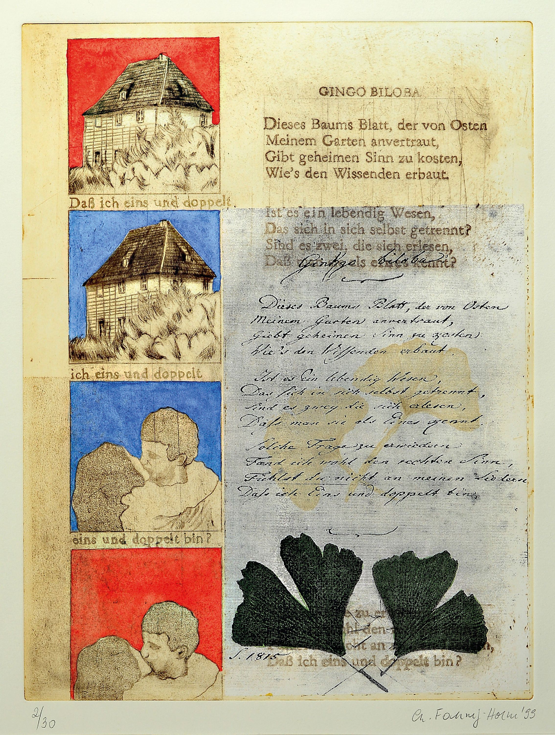 Detail a: Christel Fahrig-Holm, geb. 1953 Krefeld, ansässig in Heidelberg, 3 Farbradierungen: Gingo biloba, sign. und dat. 99, num. 2/30, ca. 40x30cm, PP, ...