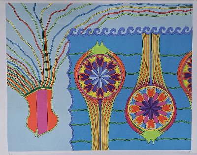 26977357k - Heinz Trökes, 1913 Hamborn-1997 Berlin, Moderne Komposition mit Blumen und Wellen, ...